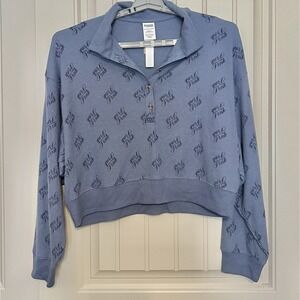 Victoria's Women's Secret Pink Logo Blue Cropped Intimate Sleepwear Top Sz XXL